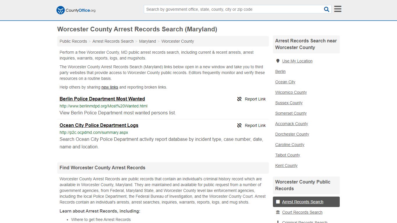 Arrest Records Search - Worcester County, MD (Arrests ...