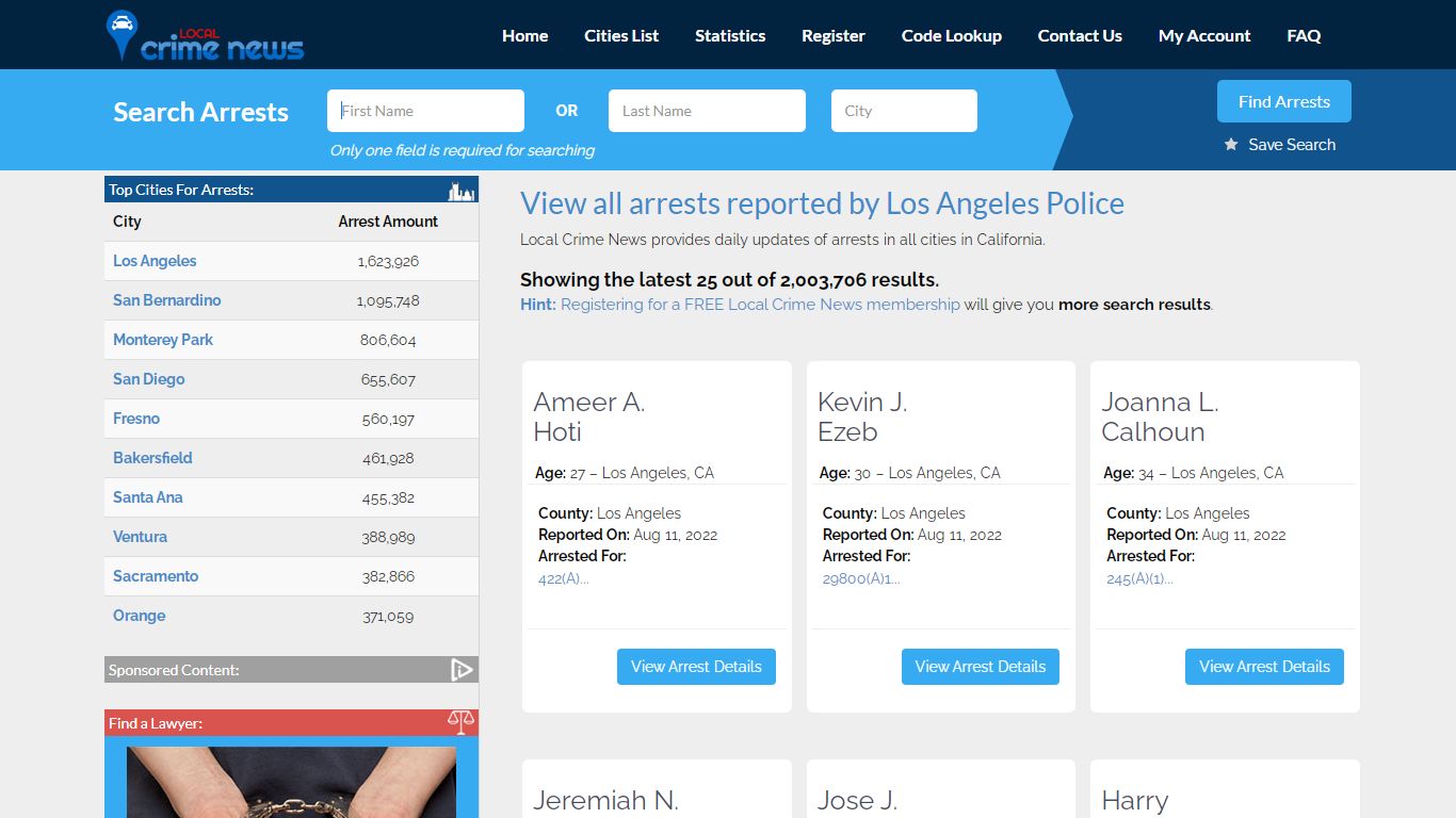 Arrests reported by Los Angeles Police - Local Crime News